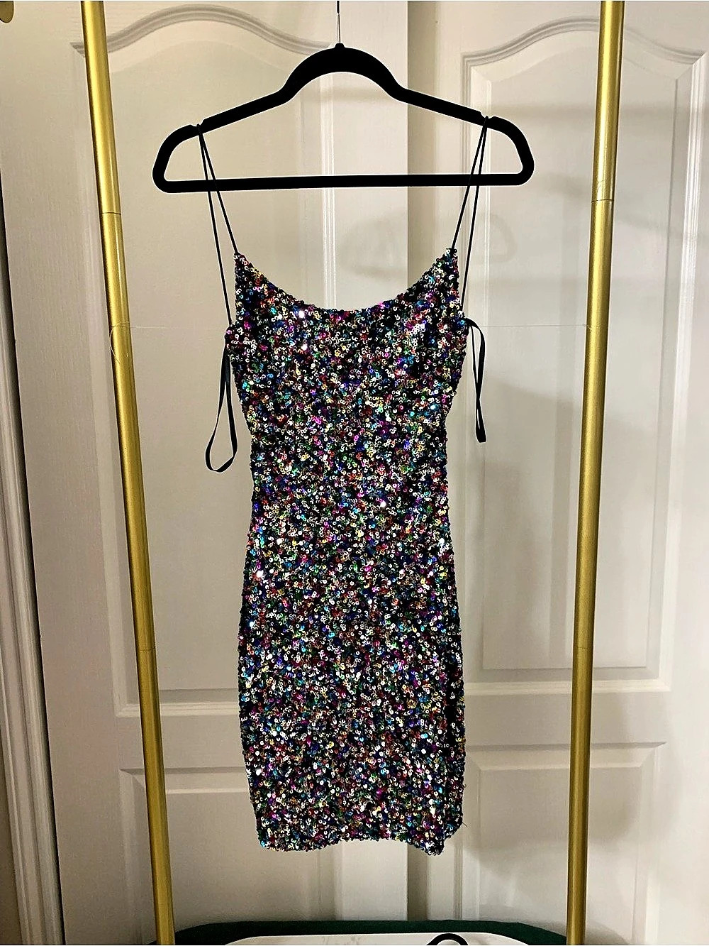 B.DARLIN Sequin Mini Dress in Black & Multicolor Size 5/6 New